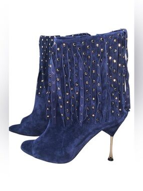 NWOB Brian Atwood royal blue suede peep-toe booties size 39 1/2